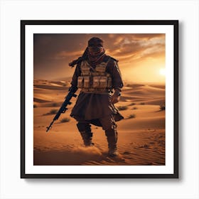 Soldier In The Desert Art Print