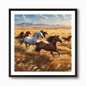 Craft An Image Of An Expansive Rolling Prairie Where The Golden Grasses Sway In The Breeze And He 267677230 Art Print