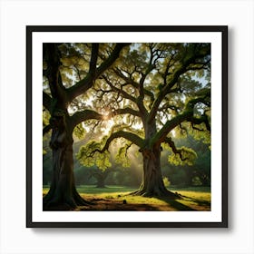 Oak Trees At Sunrise Art Print