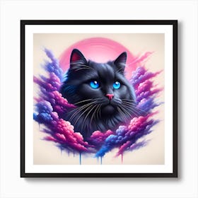 Black Cat With Blue Eyes Art Print