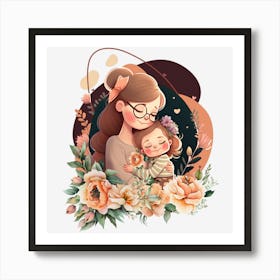 Mom And Baby Clipart.Mother's Day. The perfect gift. The special gift. A distinctive work of art that expresses love and affection for the mother. Give it as a gift to the mother.3 Art Print