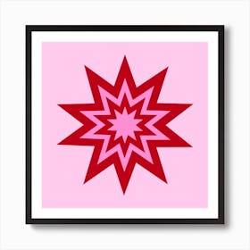 Starburst Pink and Red Star Art Print