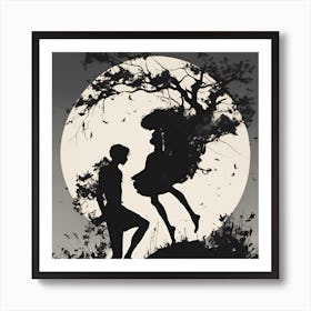 Silhouette Of A Couple Art Print