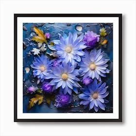 Blue Flowers On A Blue Background 1 Art Print