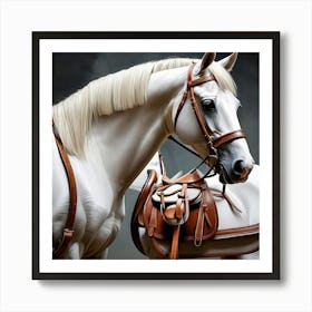 White Horse And Saddle Art Print