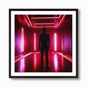 Man In A Neon Tunnel Art Print