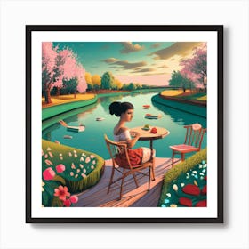 'The Girl At The Garden river Art Print