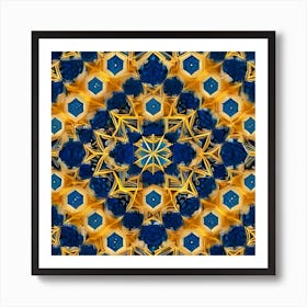 Blue And Gold Mandala Art Print