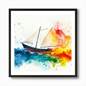 Sailboat In The Sea Watercolor Illustration Art Print