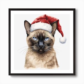 Siamese Cat In Santa Hat 1 Art Print