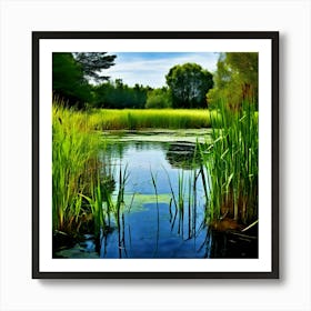 Grass Plant Vegetation Water Reed Calm Cane Season Scene Green Tranquil Background Natur (14) Art Print