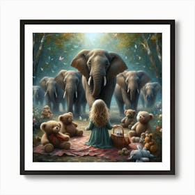 Picnic With Elephants Art Print