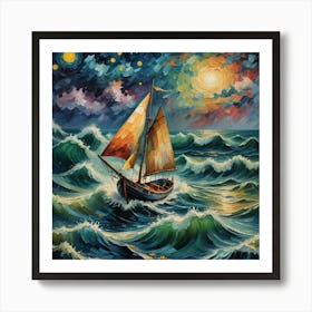 Sailboat At Night 1 Art Print