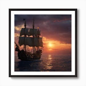 Sailing Ship At Sunset Art Print