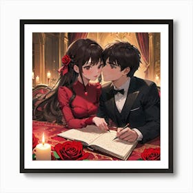 Anime Couple Kissing 1 Art Print