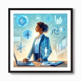 Businesswoman Working On Laptop Art Print