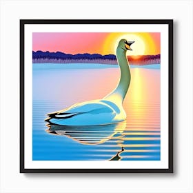 Swan At Sunset 2 Art Print