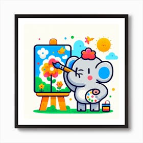 Cartoon Elephant Painting 1 Art Print