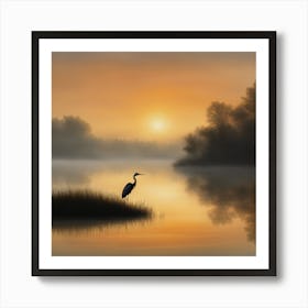 Heron At Sunrise Art Print