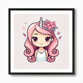 Cute Girl With Unicorn Horn 1 Art Print