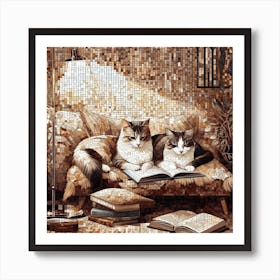 Reading Cats Mosaic Art Print