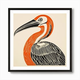 Retro Bird Lithograph Brown Pelican 3 Art Print