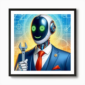 Robot Engineer In Business Suit Art Print
