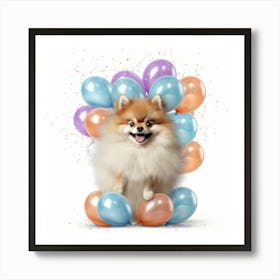 Pomeranian Dog With Balloons 1 Art Print