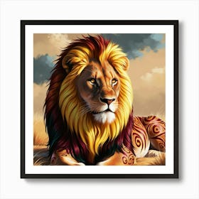 Strong looking lion Art Print