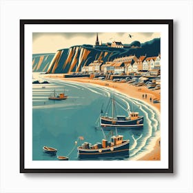 Beer fishing village in Devon, England. Vintage Art Print