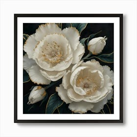 Three White Peonies Art Print