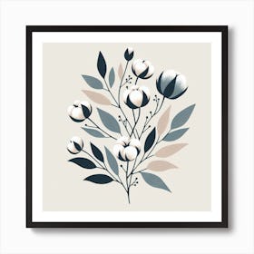 Cotton flowers branch Art Print