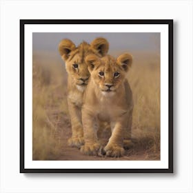 Two Lions cub in the savannah Art Print