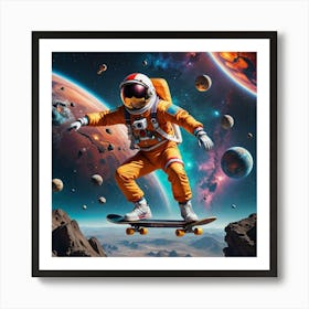 Astronaut Skateboarding In Space 6 Art Print