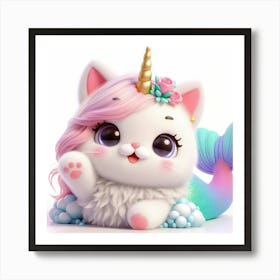 Fluffy 3D image of mermaid caticorn 18 Art Print