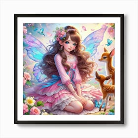 Fairy Girl With Deer 1 Art Print