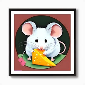 Pop Art Print | Mouse With Cheese Block In A Circle Art Print