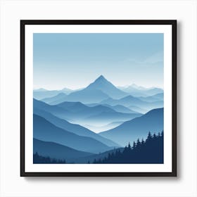 Misty mountains background in blue tone 113 Póster