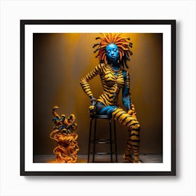 Zebra Blue Face Beauty Chair Pose Art Print