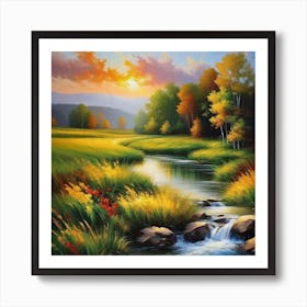 Sunset By The Stream 1 Art Print