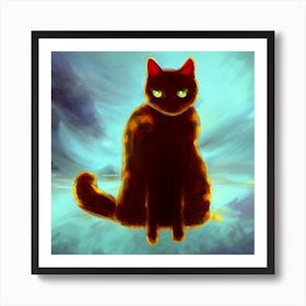 Black Cat With Green Eyes Art Print