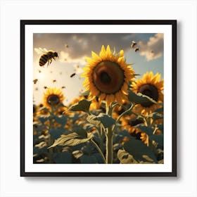 Sunflowers And Bees Art Print