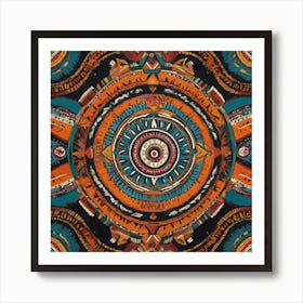 A bold and intricate ethnic tribal pattern featuring vibrant colors, geometric shapes, and traditional motifs. The design is rhythmic and symmetrical, inspired by indigenous art from various cultures 1 Art Print