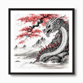 Chinese Dragon Mountain Ink Painting (72) Art Print