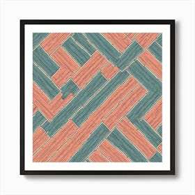 Wood Strips Dusty Teal, muted Coral, 211 Art Print