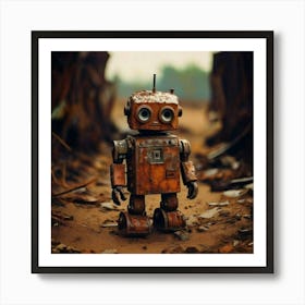 Firefly Abandoned, Toy Robot, Rusty, Post Apocalyptic, Dusty, Wasteland, Heavily Rusted, Cracked Pai Art Print