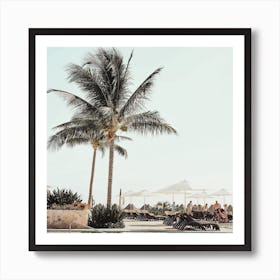 Palms Near Pool Square Art Print