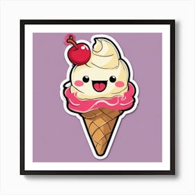 A Cute Ice Cream Cone With A Cherry On Top Sticker Art Print