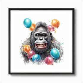 Gorilla With Balloons 2 Art Print