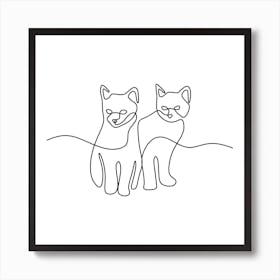 Single line kittens drawing, simple modern line art Art Print